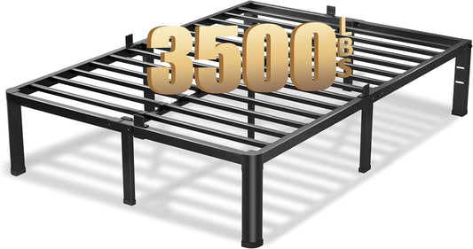 16 Inch King Size Bed Frame, 3500Lbs Heavy Duty Metal Platform with Round Corner Legs Mattress Slide Stopper, Steel Slat Support No Box Spring Needed, Noise Free, Non-Slip, Easy Assembly