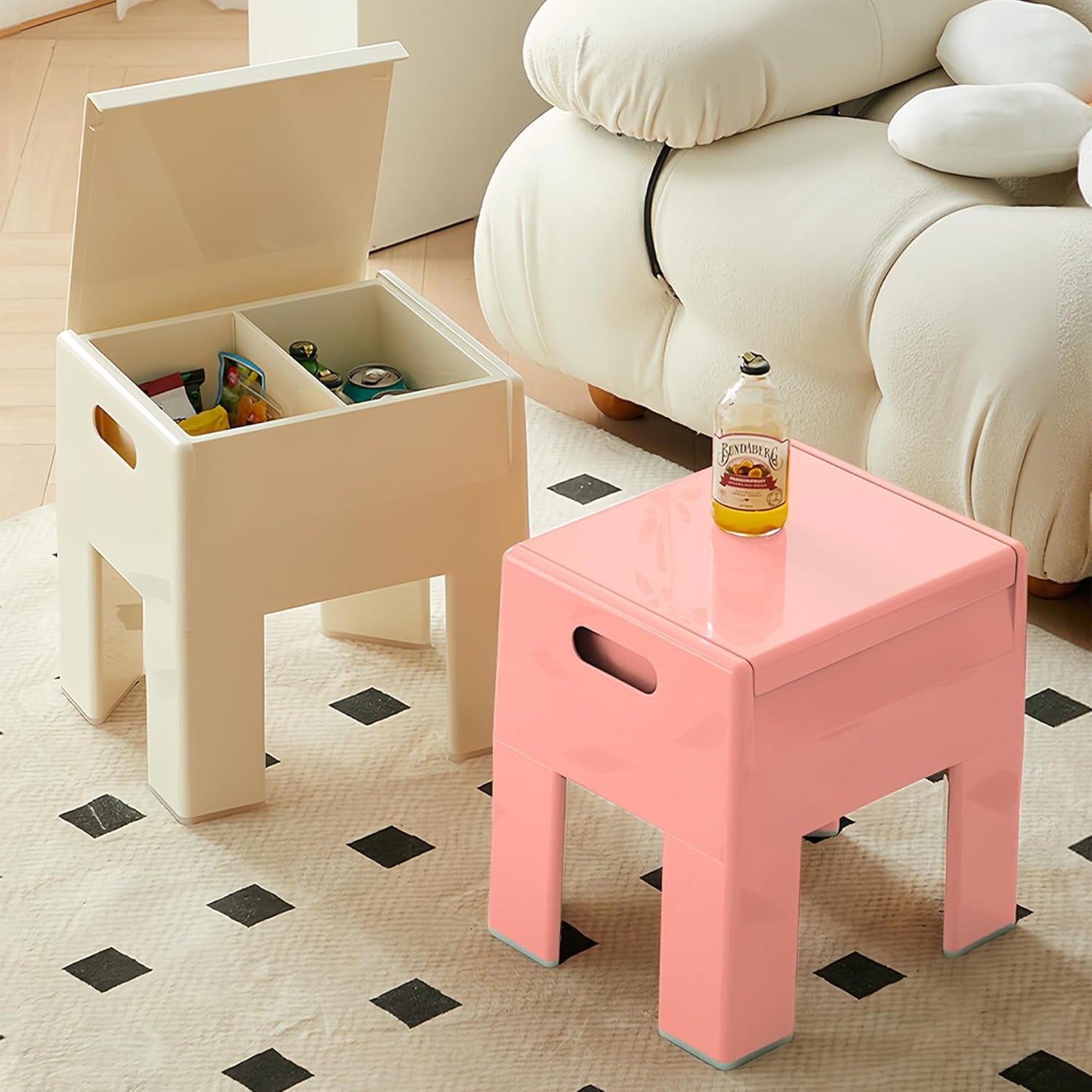 Nightstand Bedside with Storage Space, Multifunctional Colorful Plastic End Table Small Side Table for Bedroom, Dorm and Small Spaces, Easy Assembly(14.7" D x 11.8" W x 15.8" H, Pink)