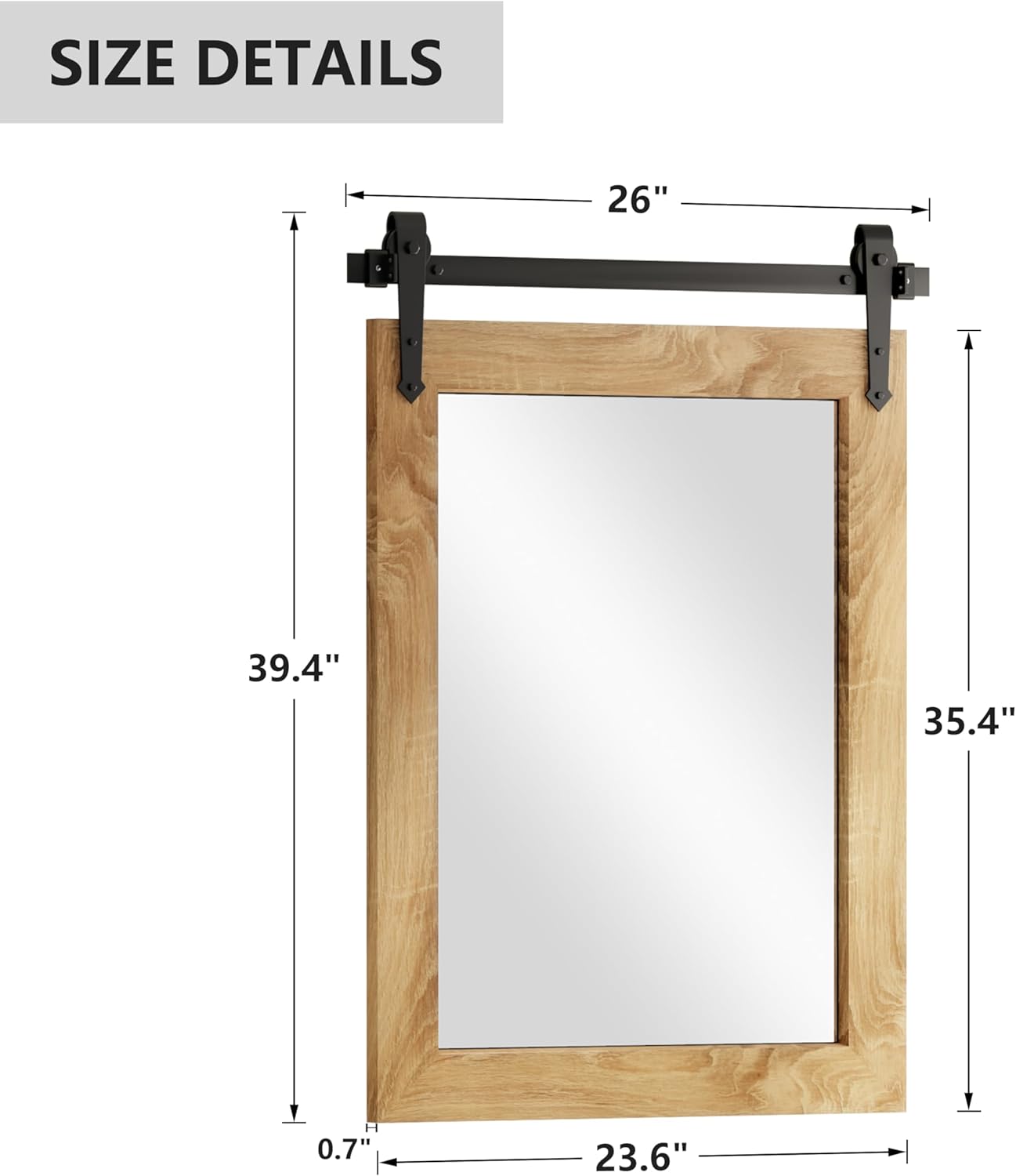 Farmhouse Bathroom Mirror 26”x40” Rustic Wood Framed Wall Mirror Barn Door Mirror for Wall (Brown)