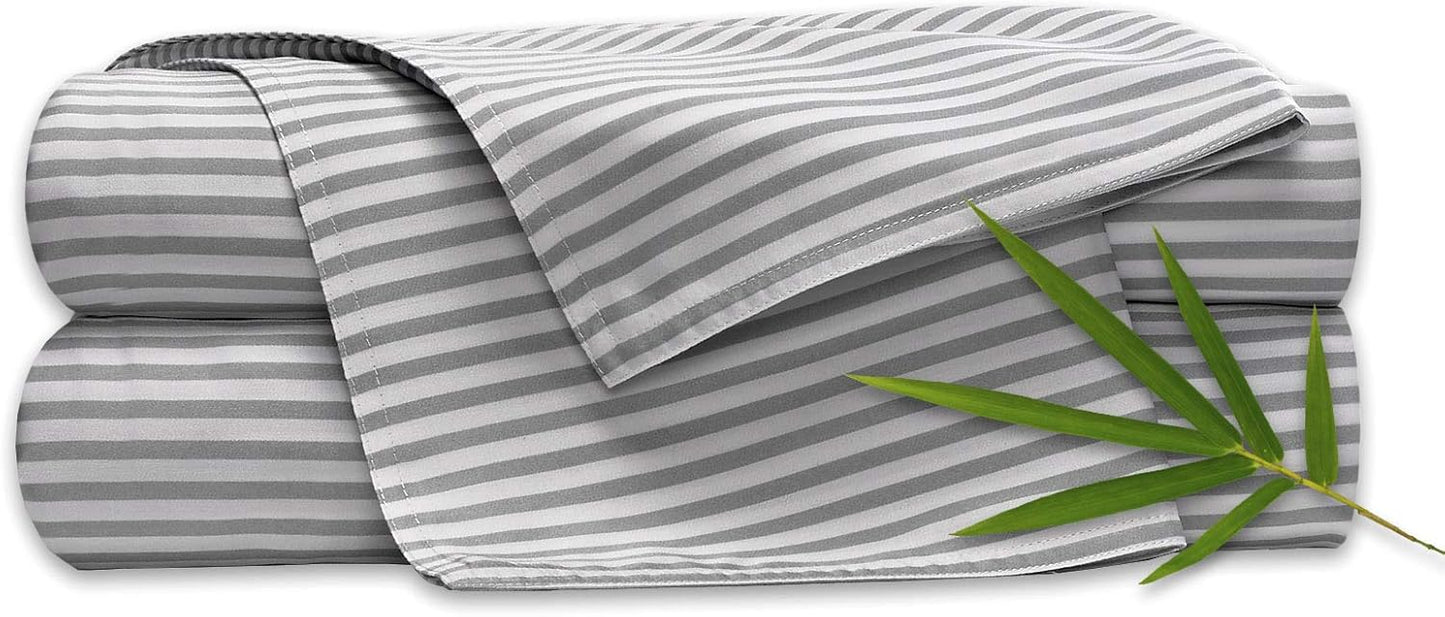 Pure Bamboo Split King Sheets, Genuine 100% Organic Viscose Derived from Bamboo Bed Sheet Set, Soft & Cooling, Double Stitching, 2 Fitted Sheets (Split King, Stripes)