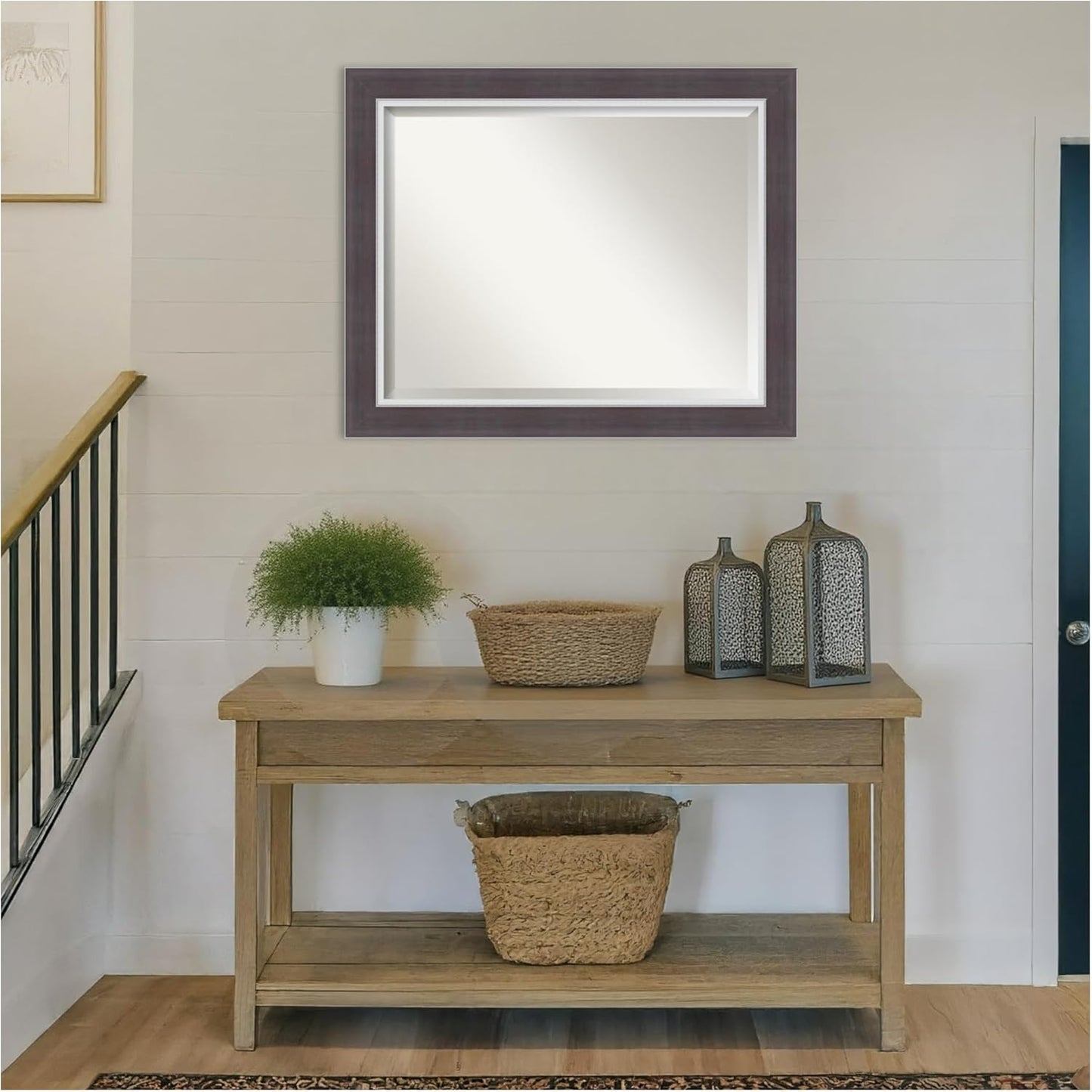 Amanti Art Brown Wall Mirror 28x34 Ellie Brown Silver Rectangle Bathroom Mirror for Wall Decor Living Room, Large Modern Frame, Hangs Horizonally and Vertically, Bathroom Decor, Beveled Edge