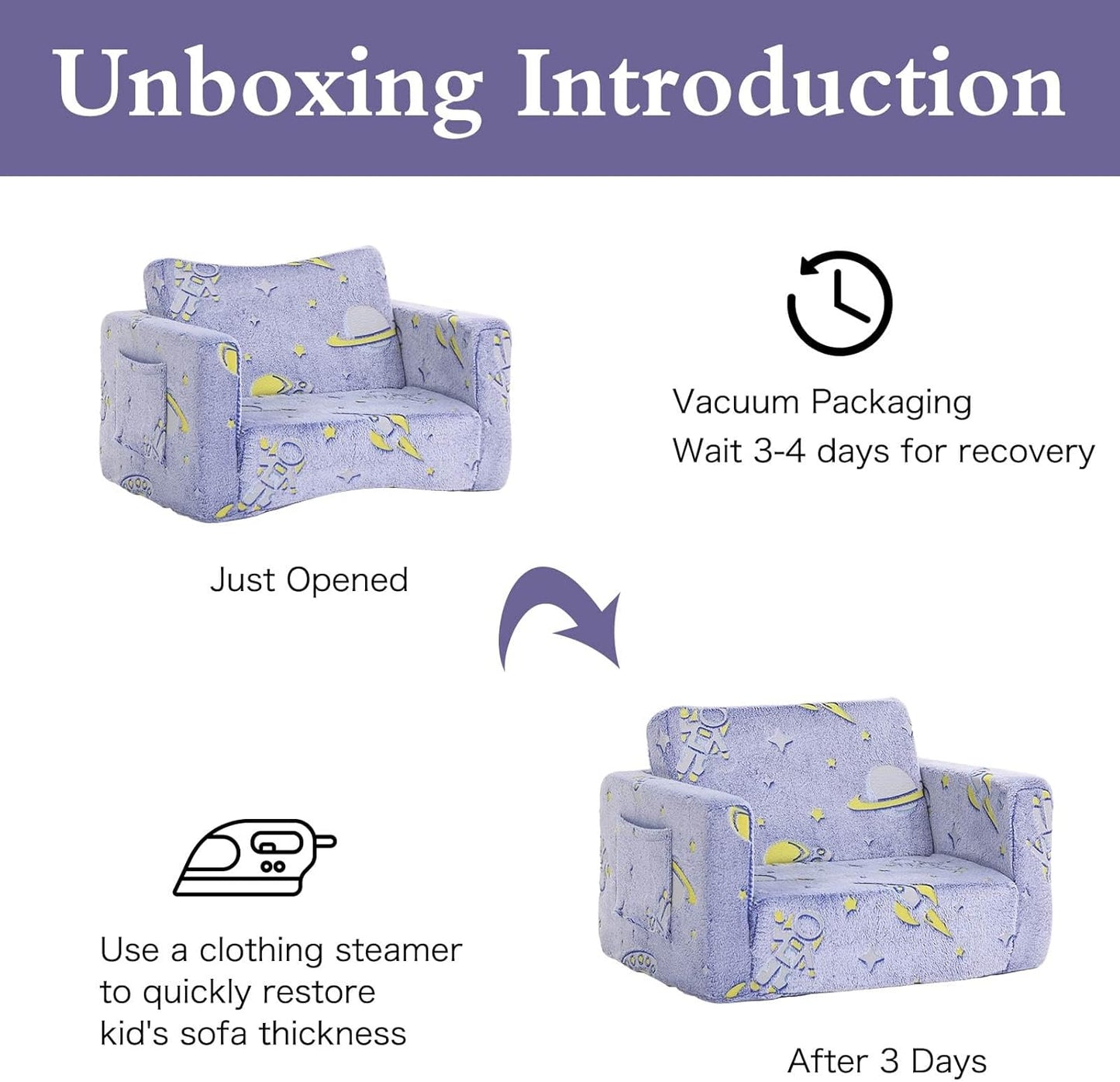 Tiita Kids Sofa, 2-in-1 Toddler Chair, Convertible Children Couch to Lounger, Flip Out Kid Sofas Chair, Toddler Armrest Chairs Bed, Folding Kids Play Sofa for Girl or Boy (Blue Astronauts)