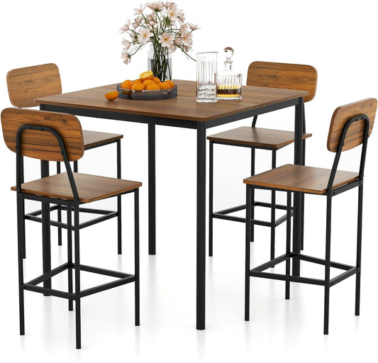 Tangkula Bar Height Table and Chairs, Counter-Height Dining Table Set, Pub Table and Chairs Set of 4, Space-Saving Dinette Set for Breakfast Nook