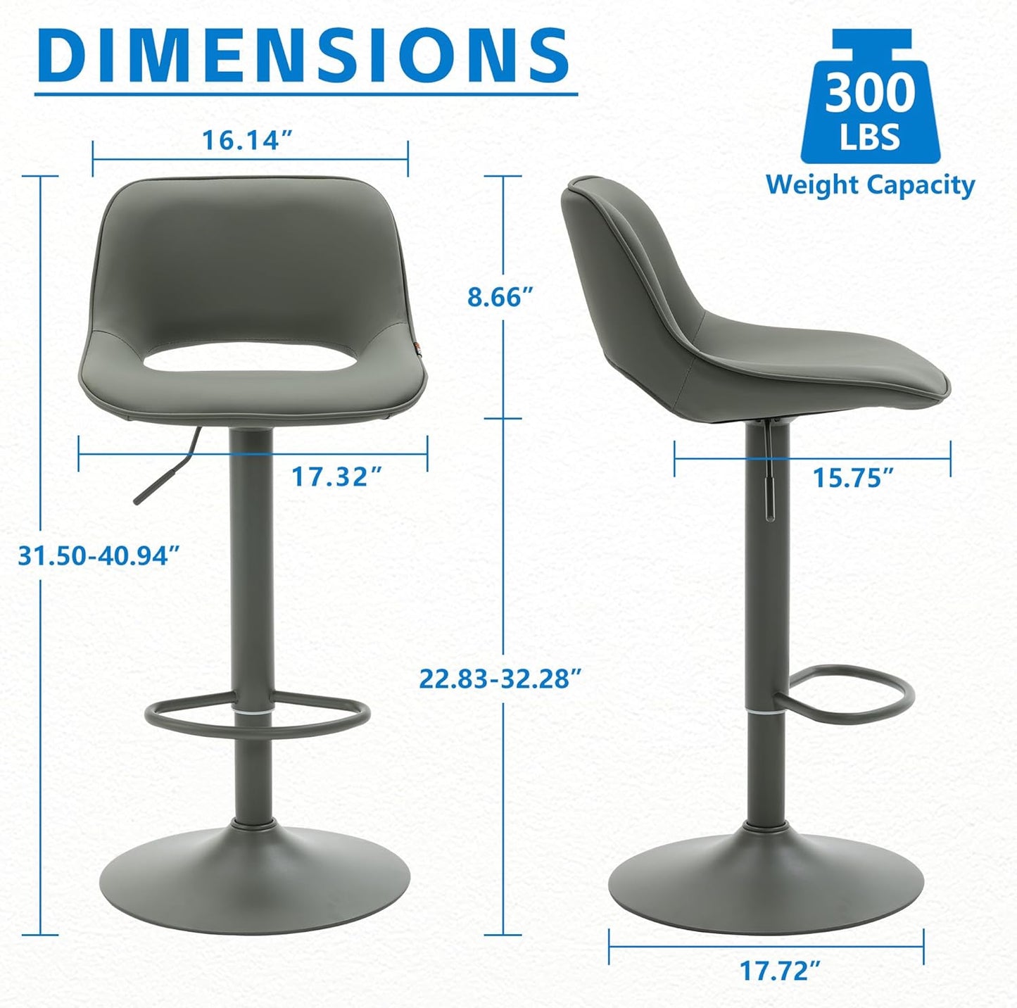 YOUNIKE Bar Stools Set of 2 Modern Swivel Barstools, Adjustable Counter Height Bar Stools Faux Leather Upholstered Counter Stools with Hollow Back for Kitchen Island, All Olive Green