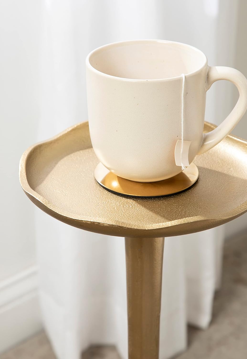 Kate and Laurel Alessia Modern Decorative Metal Drink Table; 8 x 8 x 22; Gold; Stunning Cast Aluminum Pedestal Plant Stand with Rough Texture and Deckled Edge