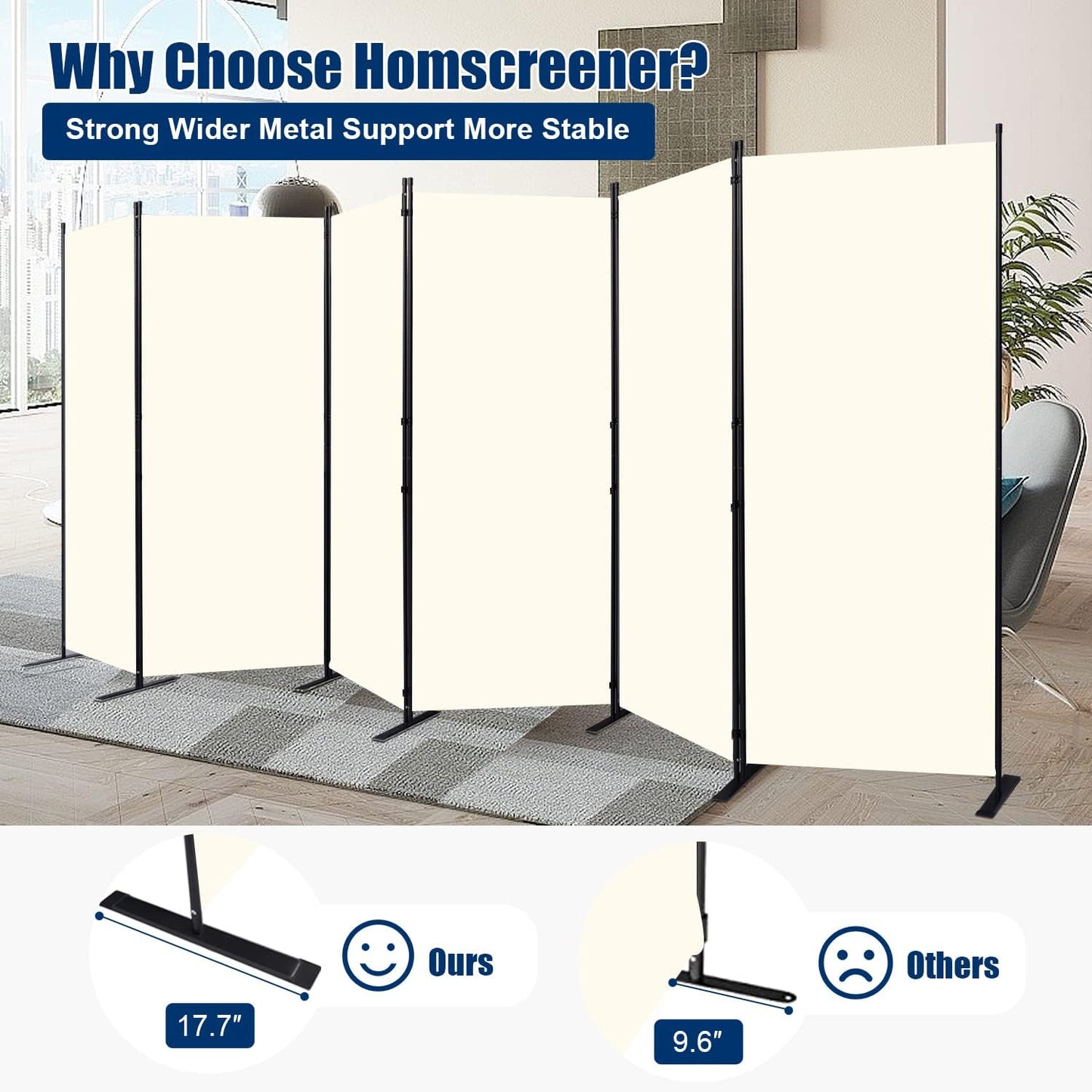 Room Divider 6FT Portable Room Dividers and Folding Privacy Screens, 204'' W Fabric Divider for Room Separation, 6 Panel Partition Room Dividers Freestanding Wall Divider Screen for Dorm Studio Office