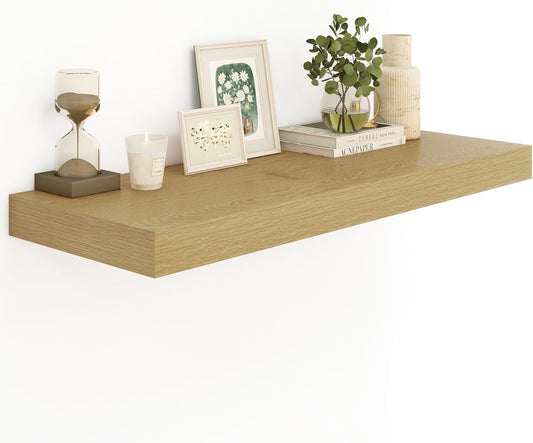 Heimlove Oak Bathroom Shelves Floating Shelves for Wall Shelf Over Toilet Long Wall Mounted Modern Farmhouse,48 x 12 Wall Shelves with Invisible Brackets for Living Room, Kitchen, Bedroom