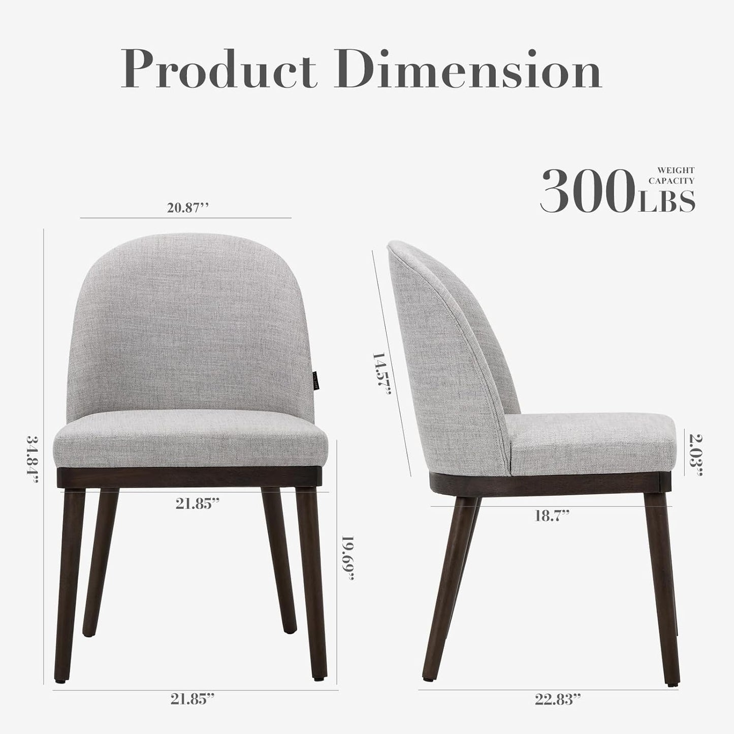 COLAMY Upholstered Dining Chairs Set of 2, Large Dining Room Kitchen Chairs with High Back and Deep Seat, Modern Fabric Dinner Chairs with Wood Legs, Light Grey