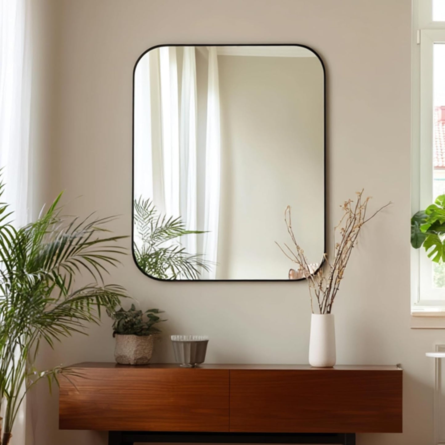 KOCUUY 30x36 Inch Rectangle Bathroom Mirror with Black Metal Frame,Modern Design of Wall Mounted Upgraded Shatterproof Glass, Rounded Corners for Bedroom, Living Room, Entryway