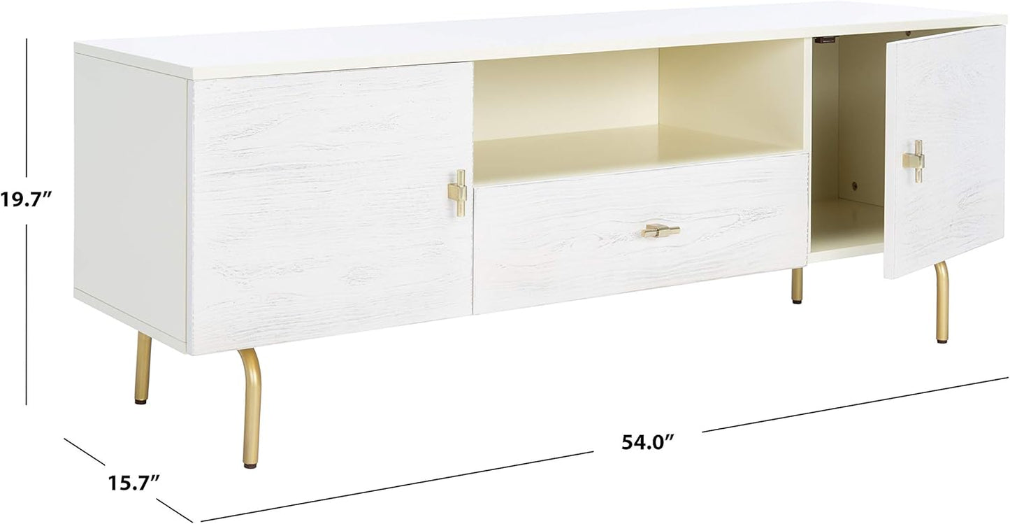 SAFAVIEH Genevieve TV Stand for up to 65" Flatscreen – Cream & White Washed Finish, Mid-Century Modern Storage Cabinet, Entertainment Media Console (MED5000D)