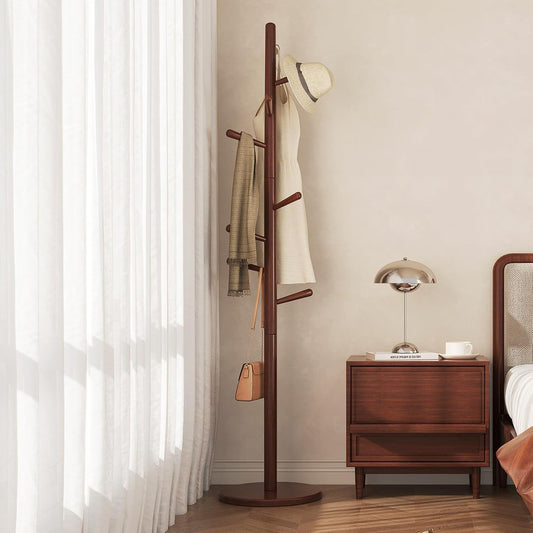 CozyDH Coat Rack Freestanding Solid Wood Coat Rack Stand, Coat Tree Freestanding with 8 Hooks Creative Tree Branch-look for Entryway, Hallway, Bedroom (Walnut)