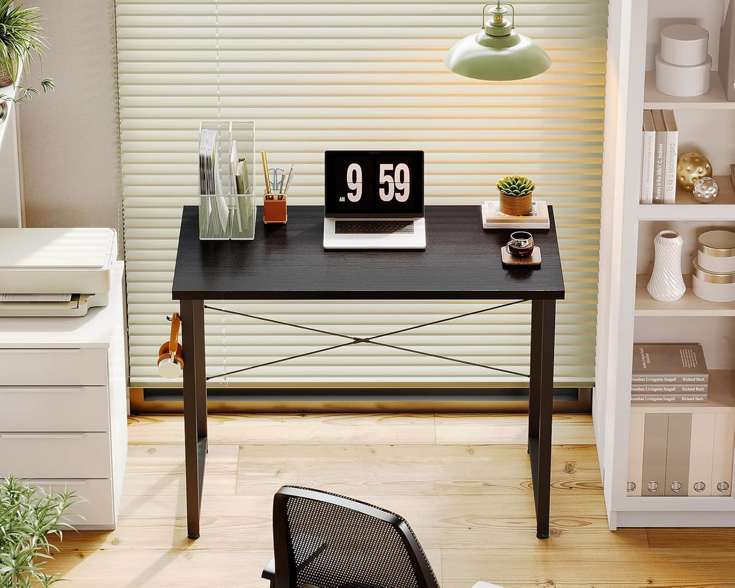 ODK 32 Inches Small Desk for Home Office, Computer Study Table for Small Spaces, Writing Desk with Headphone Hooks, Black