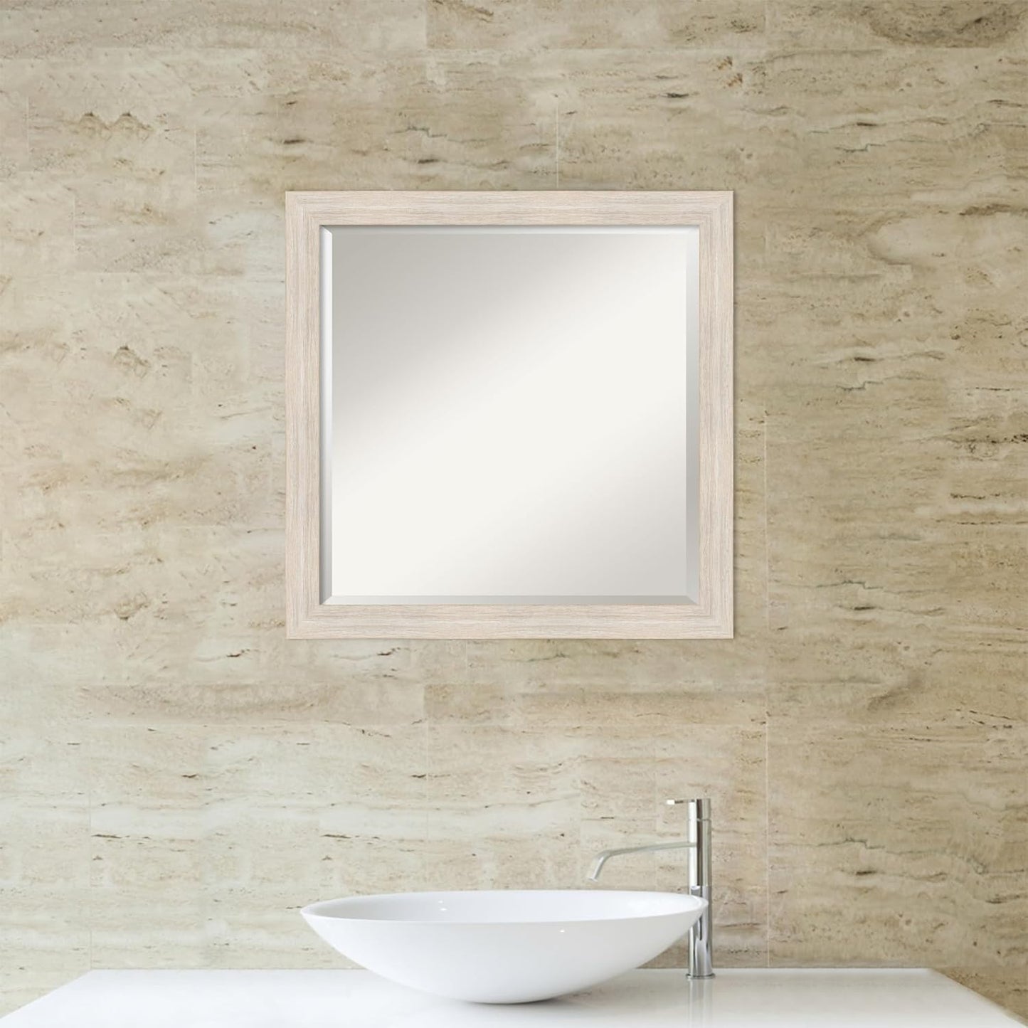 Amanti Art White Bathroom Mirror for Over Sink, 23x23 Hardwood White Wash Narrow Square Vanity Mirror, Medium Country Rustic Wood Frame, Hangs Horizonally and Vertically, Bathroom Wall Decor, Beveled