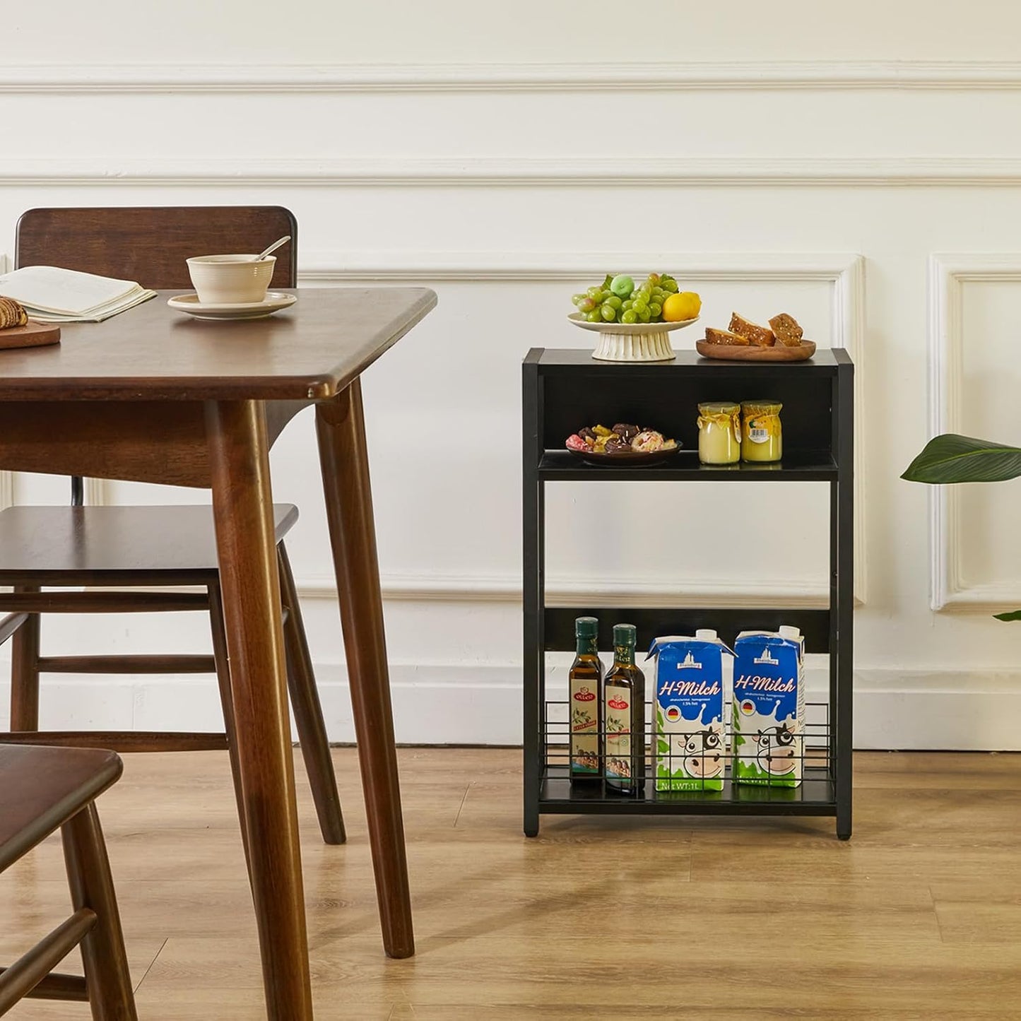 IBUYKE Narrow Side Table with Storage Shelf, 3 Tier End Table,Modern Sofa Table,Small Nightstand with Magazine Rack,Telephone Table for Small Spaces,for Living Room, Bedroom,Black UTMZ001B