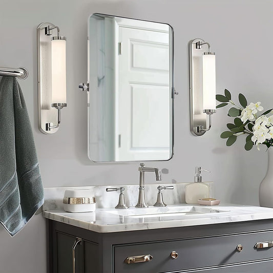 MOON MIRROR Polished Chrome Pivot Mirror for Bathroom, Tilt Bathroom Vanity Mirror,Rounded Rectangle Pivoting Mirror, Overall 24.33 x 28 inches(Mirror 20 x 28 inches)