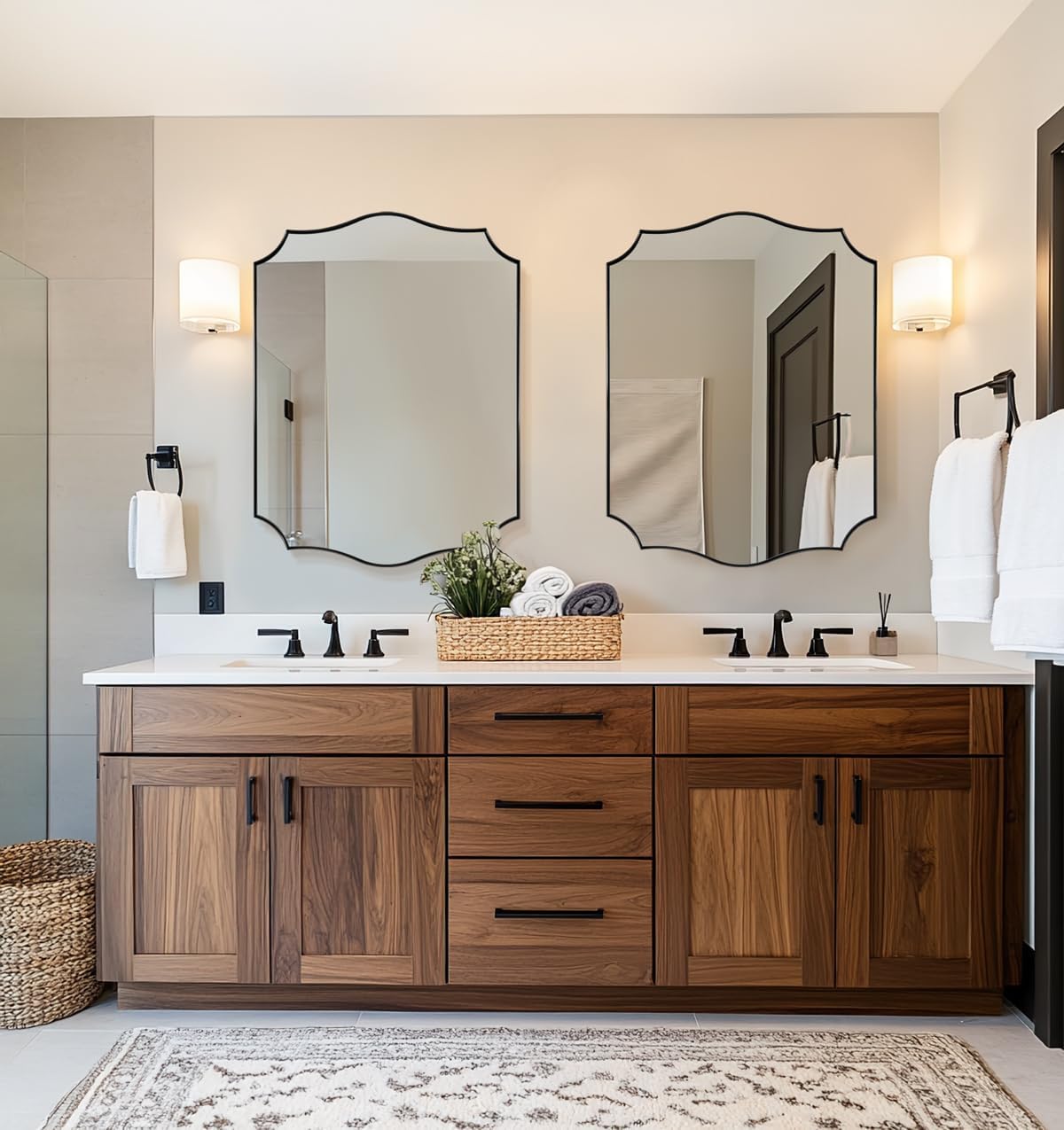 ANDY STAR 30x40 Inch Matte Black Mirror, Large Asymmetrical Wall Mirror in Premium Stainless Steel Metal Thin Frame Deep 1’’, Modern Rectangle Mirror with Unique Wavy Design Ideal for Home Decor