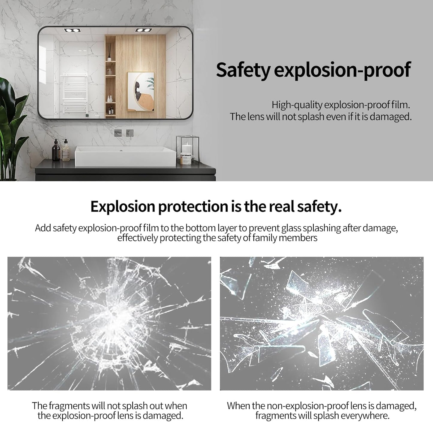 Large Modern Bathroom Mirror with Black Frame, 5mm Copper Free Silver Mirror,Black Frame, Easy Installation (Black, 30" L x 24" W)