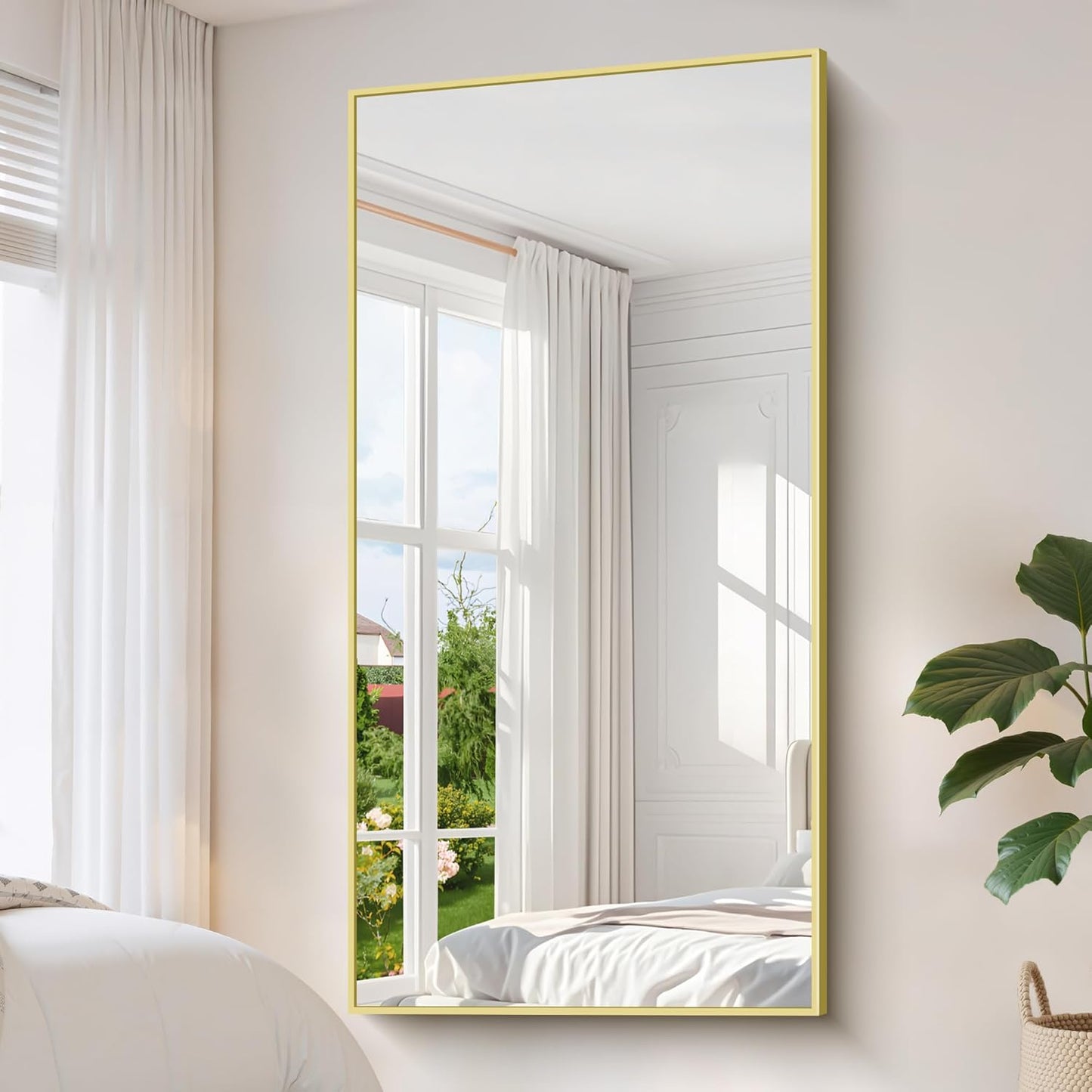 YIROMAN Bathroom Mirror 72"x36", Large Brushed Gold Bathroom Mirror for Over Sink with Aluminum Frame, Rectangular Vanity Mirror with Right Angle, Wall Mirror Hangs Horizontal or Vertical