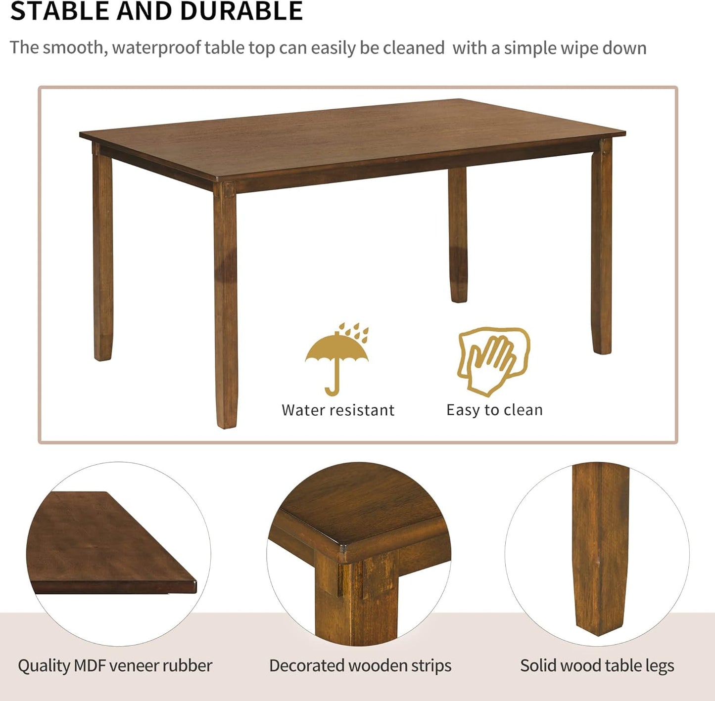 Ball & Cast 6 Piece Dining Table Set with 4 "X-Shaped Curved Backres Fabric Chairs & 1 Bench,Living Room Furniture W/ 60" Rectangle Kitchen Desk,for Restaurant,Home Bistro,Natural Cherry