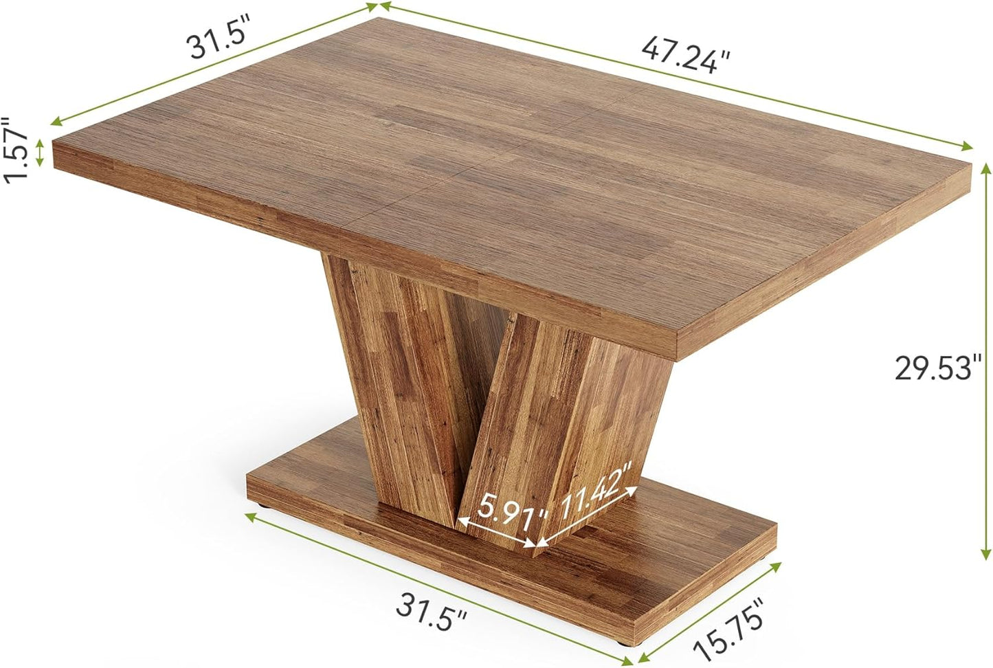 LITTLE TREE 47 Inches Dining Table for 4, Modern Dining Room Tables, Brown Rectangle Kitchen Table with V-Shaped Pedestal, Wooden Dinner Table for Dining Room, Living Room