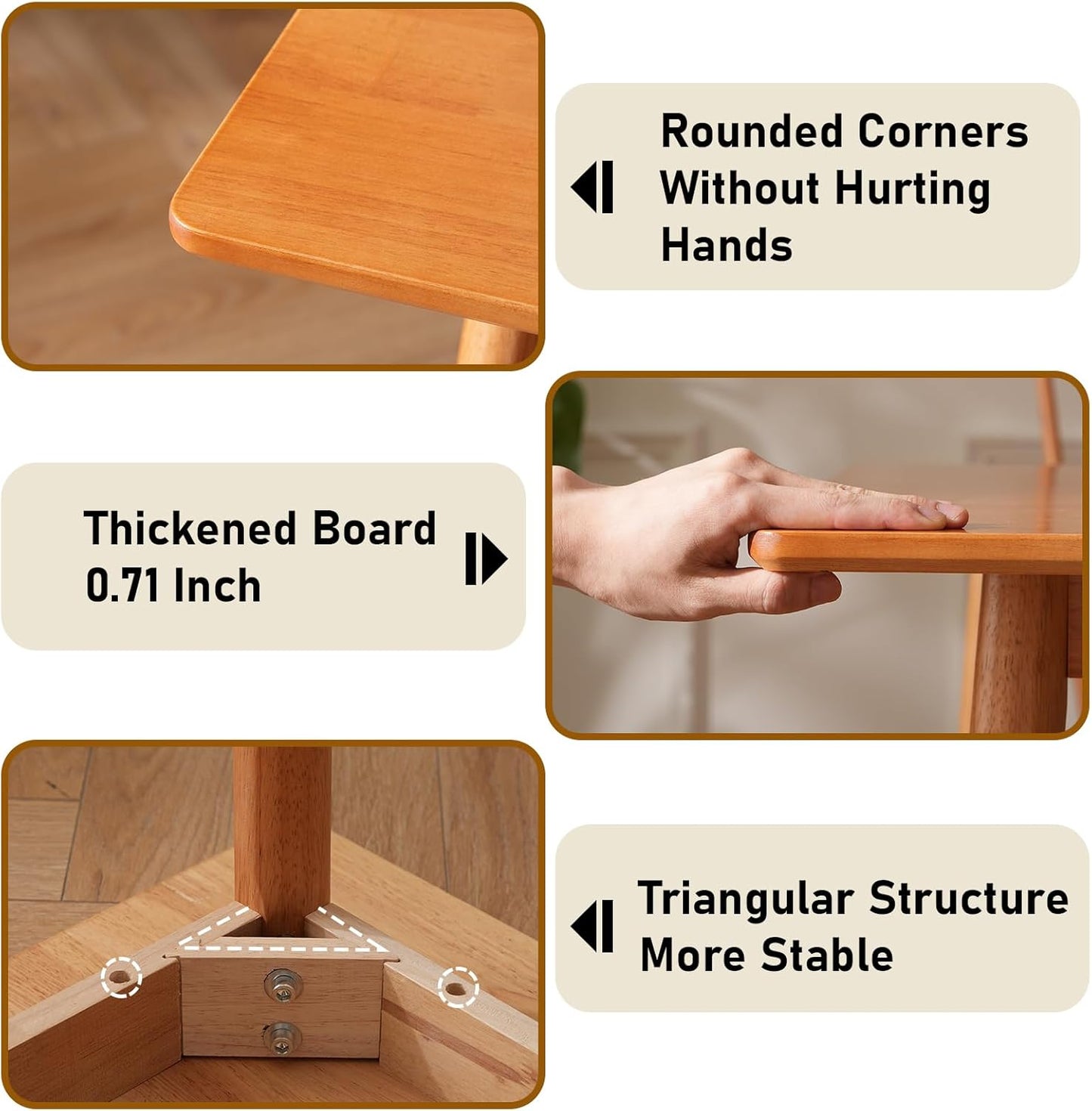 BAKEVE Dining Table for 4-6 Person- 47.2'' Solid Wood Kitchen Table, Mid Century Modern Desk, Farmhouse Rectangular Dining Room Table for Living Room, Office, Kitchen and Study (Cherry)