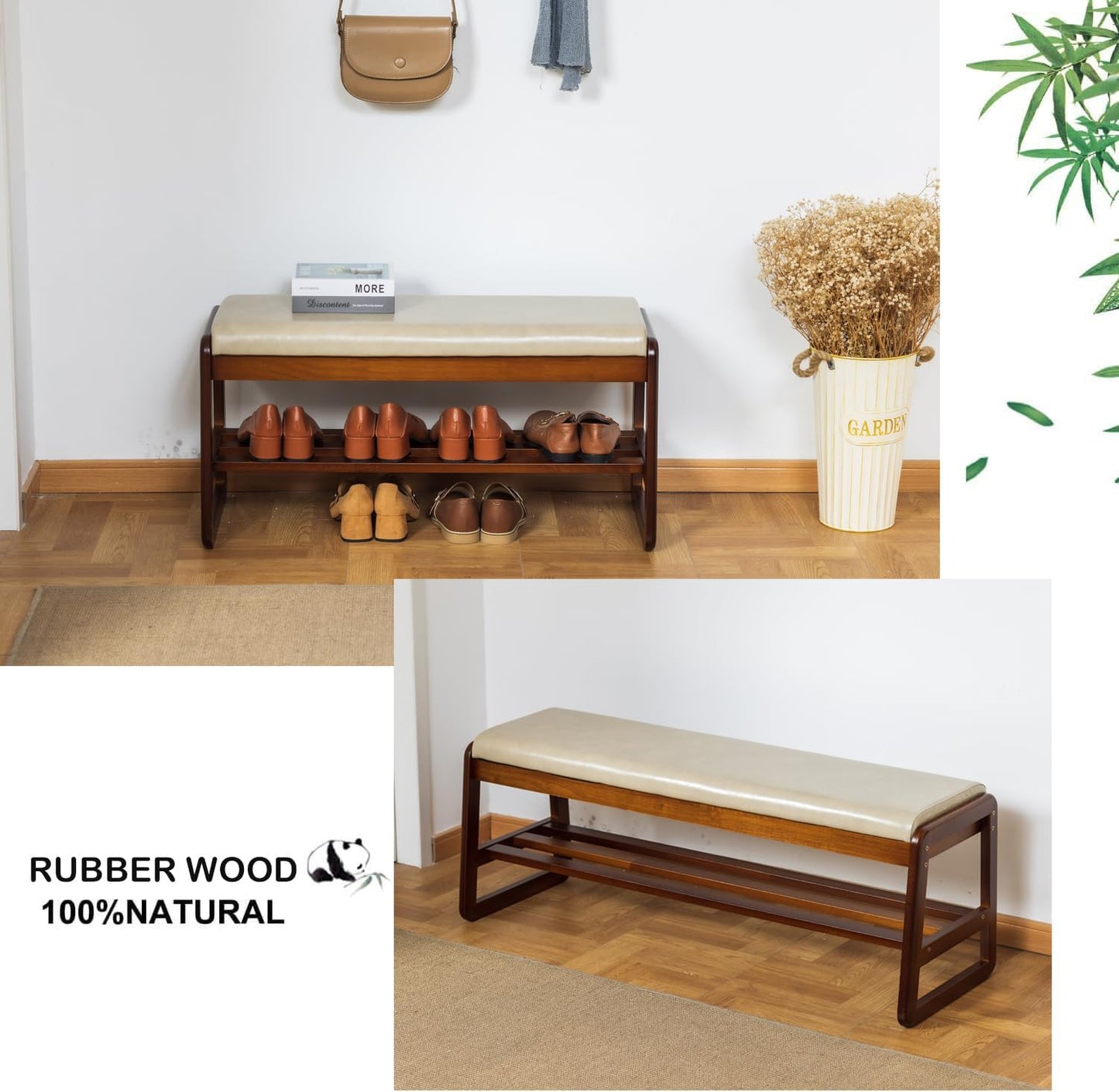 latifolia Solid Wood Bench, Entryway Shoe Bench with Cushion, Flip-Open Storage Compartment, 2-Tier Shoe Organizer(Grey,39.70''L)