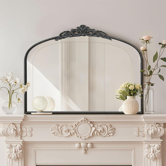 Micasso Black Large Vintage Mirror, 40"x 30" French Baroque Antique Arched Wall Mounted Mirror Decorative Ornate Entryway Mirror for Wall Decor, Living Room, Hallway