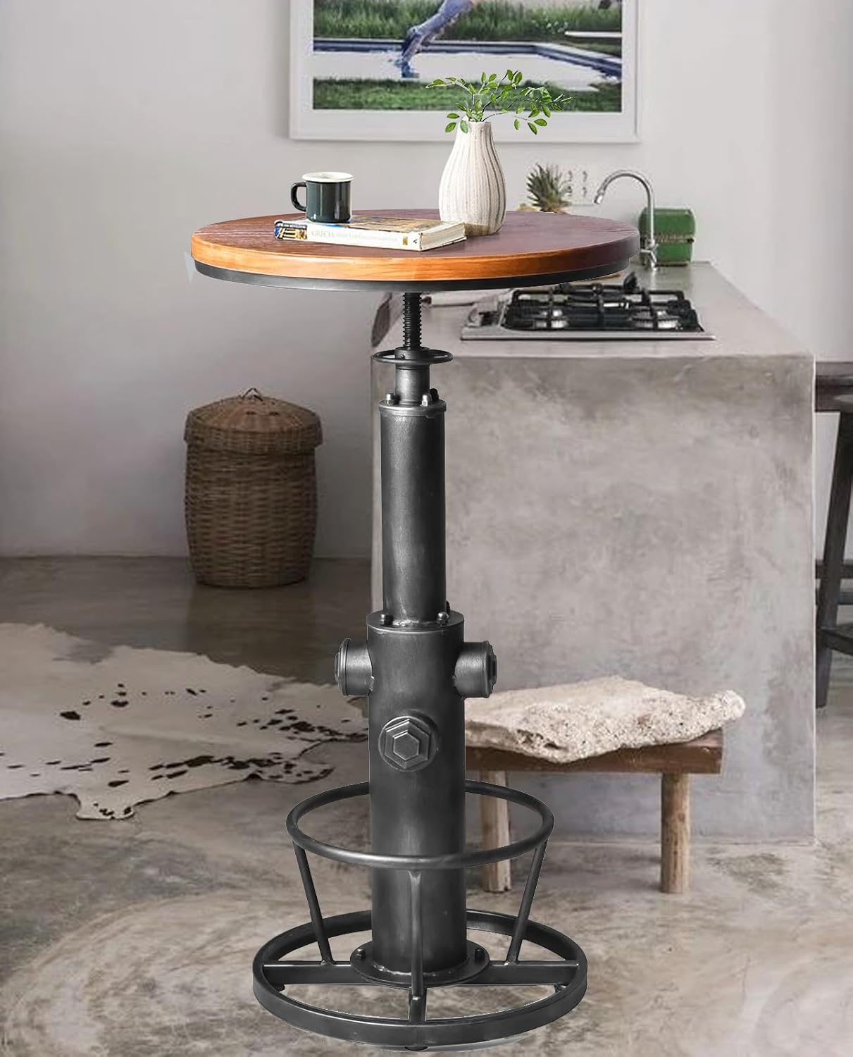 Topower Industrial Bar Table 38.58-48.43" Adjustable Pub Table Kitchen Dining Coffee Bistro Table Silver