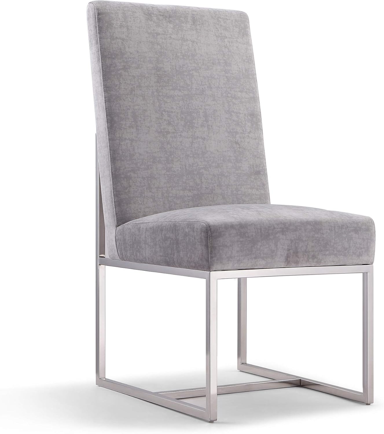 Manhattan Comfort Element Modern Velvet Dining Chairs, High Density Foam, Chrome Finish Stainless Steel Frame, High-Back, Fully Assembled Industrial Chic Accent Furniture, Set of 2, Grey