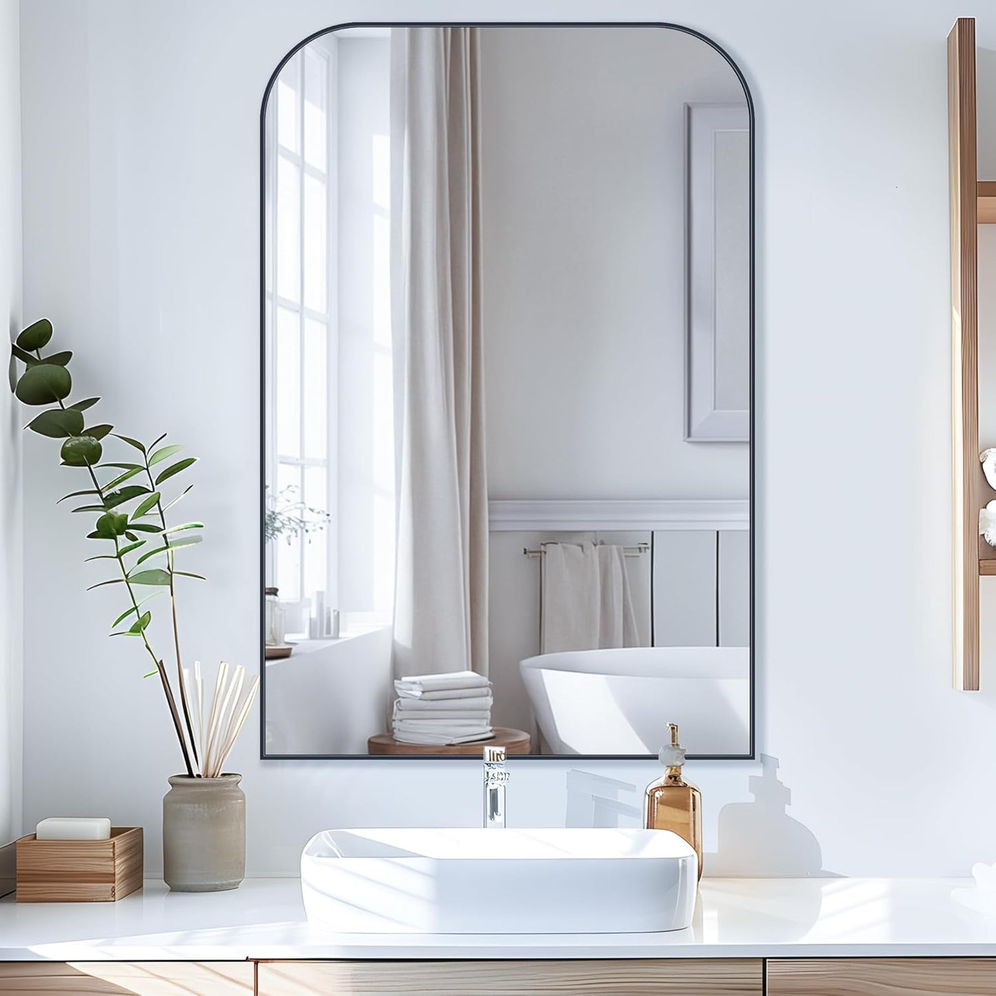 Bathroom Mirror, Wall Mirrors, Black Metal Framed Wall-Mounted Mirrors, Bathroom Vanity Mirror for Over Sink, Living Room, Bedroom, Entryway, 24x36 Inch, Black