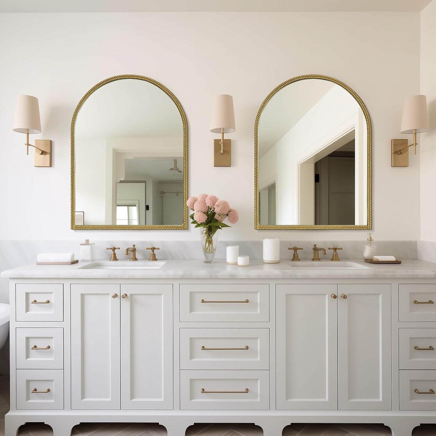 WallBeyond Gold Vintage Mirror for Vanity 24x32 Inch, Gold Antique Mirror with Ornate Beaded Frame for Bathroom, Living Room, Fireplace, Entryway