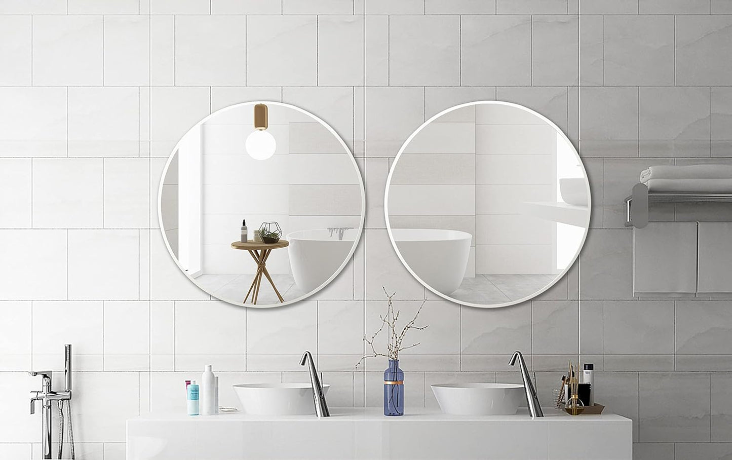 FrameWorks 28" Deluxe Contemporary White Circular Aluminum Mirror