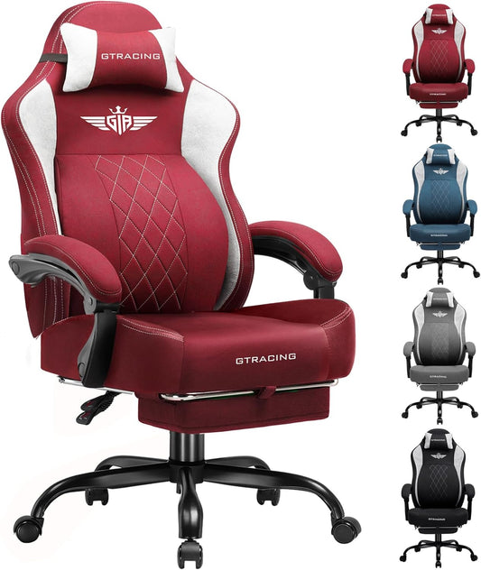 GTPLAYER Big and Tall Gaming Chair Breathable Fabric Computer Chair with Strong Lumbar Support, Comfortable Office Chairs with Pocket Spring Cushion, High Back Ergonomic Desk Chairs with Footrest