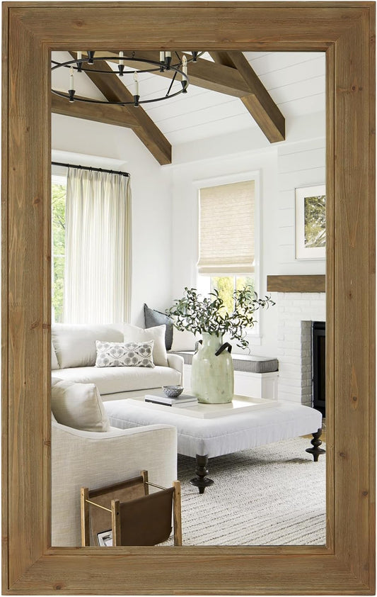 WallBeyond Rustic Wood Framed Mirror, 30" x 48" Farmhouse Decorative Wall Mirror, Vintage Solid Wood Rectangular for Bathroom, Entryway & Living Room, Natural
