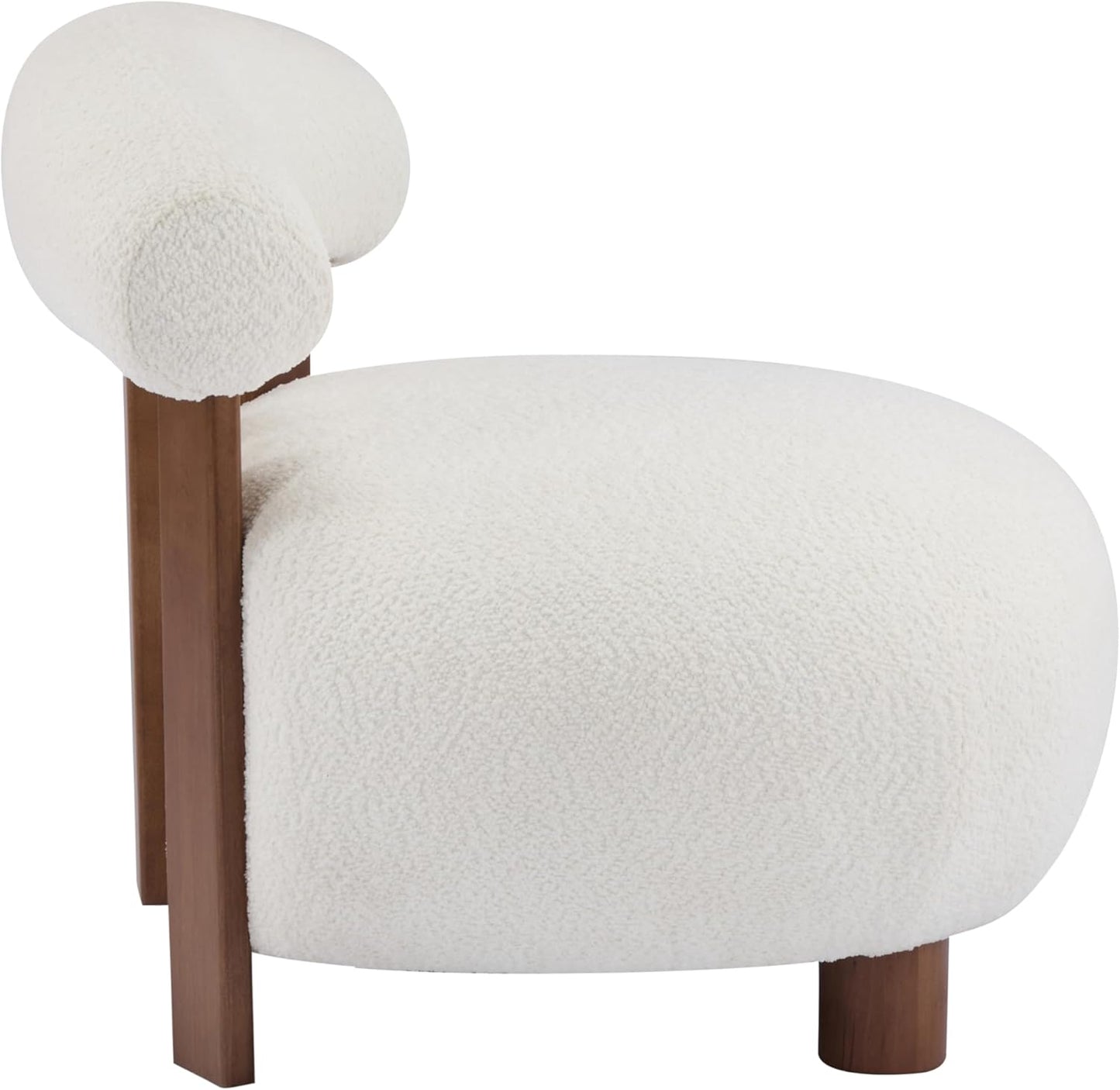 Christopher Knight Home Elvina Boucle Fabric Accent Chair, Solid Wood Single Lounge Sofa, Bedroom Comfy Reading Chair, for Modern Minimalist Style Living Room/Home Office, Milky White+Walnut