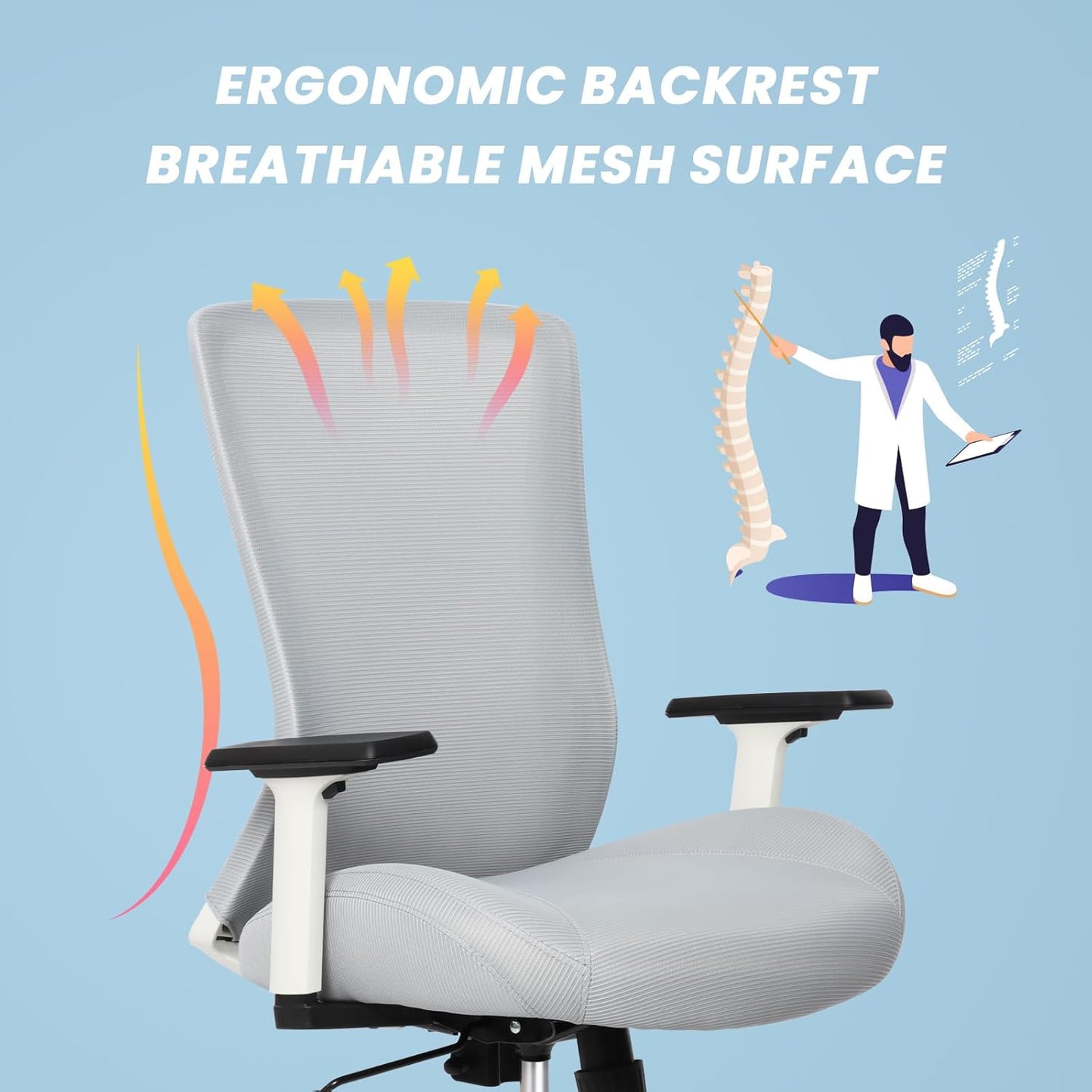 Office Chair, Mesh Desk Chair Executive Computer Chair, 400lbs Big and Tall Office Chair for Heavy People, Home Office Desk Chair with Lumbar Support ＆Adjustable Height, White