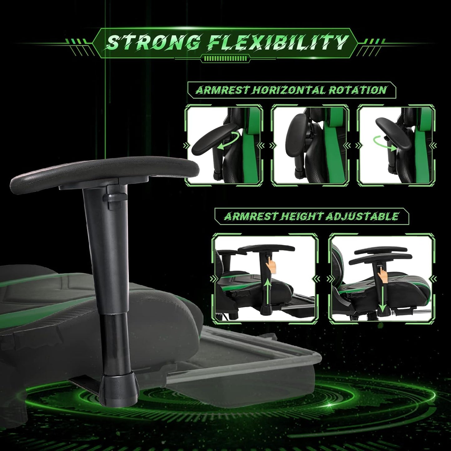 AA Products Gaming Chair High Back Ergonomic Computer Racing Adjustable Gamer Chair with Footrest, Lumbar Support Swivel Chair – Blackgreen