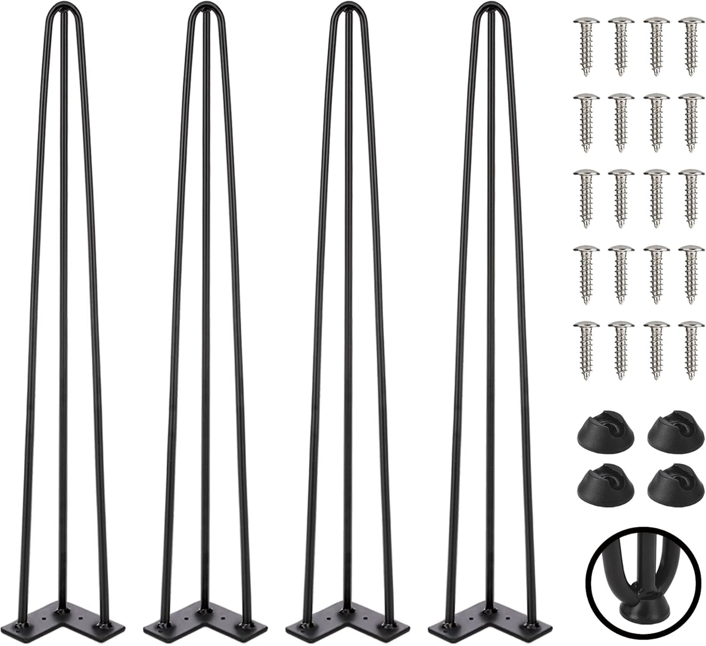 TEN49 Heavy Duty Hairpin Table Legs - 40 Inch Industrial Black Furniture Legs - 1/2" Extra Thickness 3 Solid Rods Metal Table Legs - Fit for Mid-Century Modern Standing Desk, Bar Height Table Legs