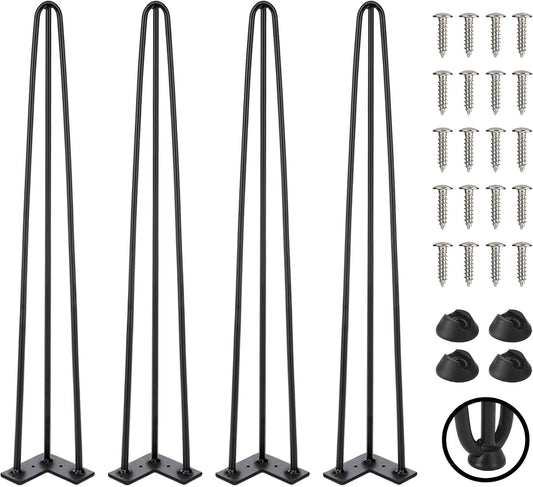TEN49 Heavy Duty Hairpin Table Legs - 40 Inch Industrial Black Furniture Legs - 1/2" Extra Thickness 3 Solid Rods Metal Table Legs - Fit for Mid-Century Modern Standing Desk, Bar Height Table Legs