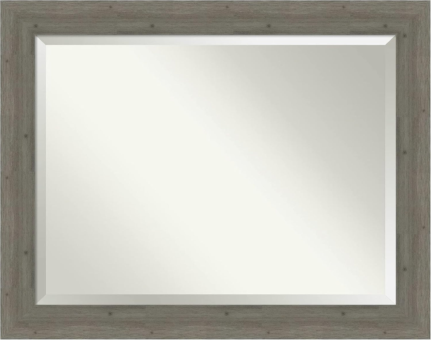 Amanti Art Grey Wall Mirror 37x47 Fencepost Grey Rectangle Bathroom Mirror for Wall Decor Living Room, X-Large Rustic Farmhouse Wood Frame, Hangs Horizonally and Vertically, Bathroom Decor, Beveled