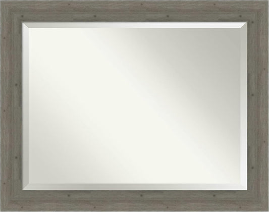 Amanti Art Grey Wall Mirror 37x47 Fencepost Grey Rectangle Bathroom Mirror for Wall Decor Living Room, X-Large Rustic Farmhouse Wood Frame, Hangs Horizonally and Vertically, Bathroom Decor, Beveled