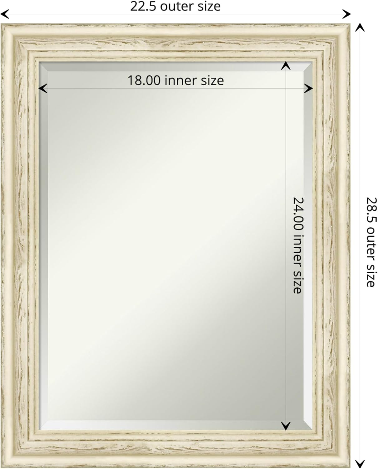 Amanti Art White Bathroom Mirror for Over Sink, 29x23 Country White Wash Rectangle Vanity Mirror, Medium Rustic Farmhouse Wood Frame, Hangs Horizonally and Vertically, Bathroom Wall Decor, Beveled