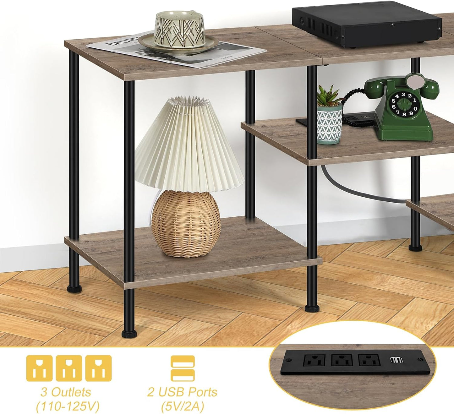 50 Inch TV Stand with Power Outlet Small Entertainment Center with Storage 3 Tier TV Consoles for Living Room Bedroom Office, Farmhouse TV Media Console Table for 50 43 40 32 Inch TV, Rustic Grey