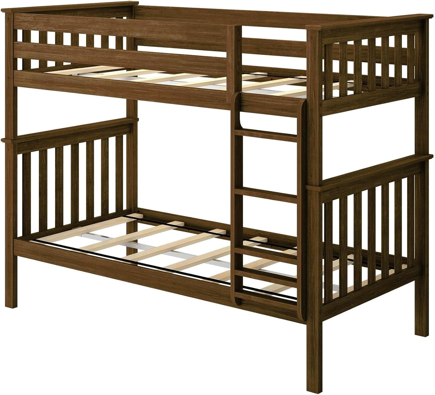 Max & Lily Bunk Bed Twin over Twin, Solid Wood Bunk Bed Frame with Ladder for Kids, 14" Safety Guardrails, Easy Assembly, No Box Spring Needed, Walnut