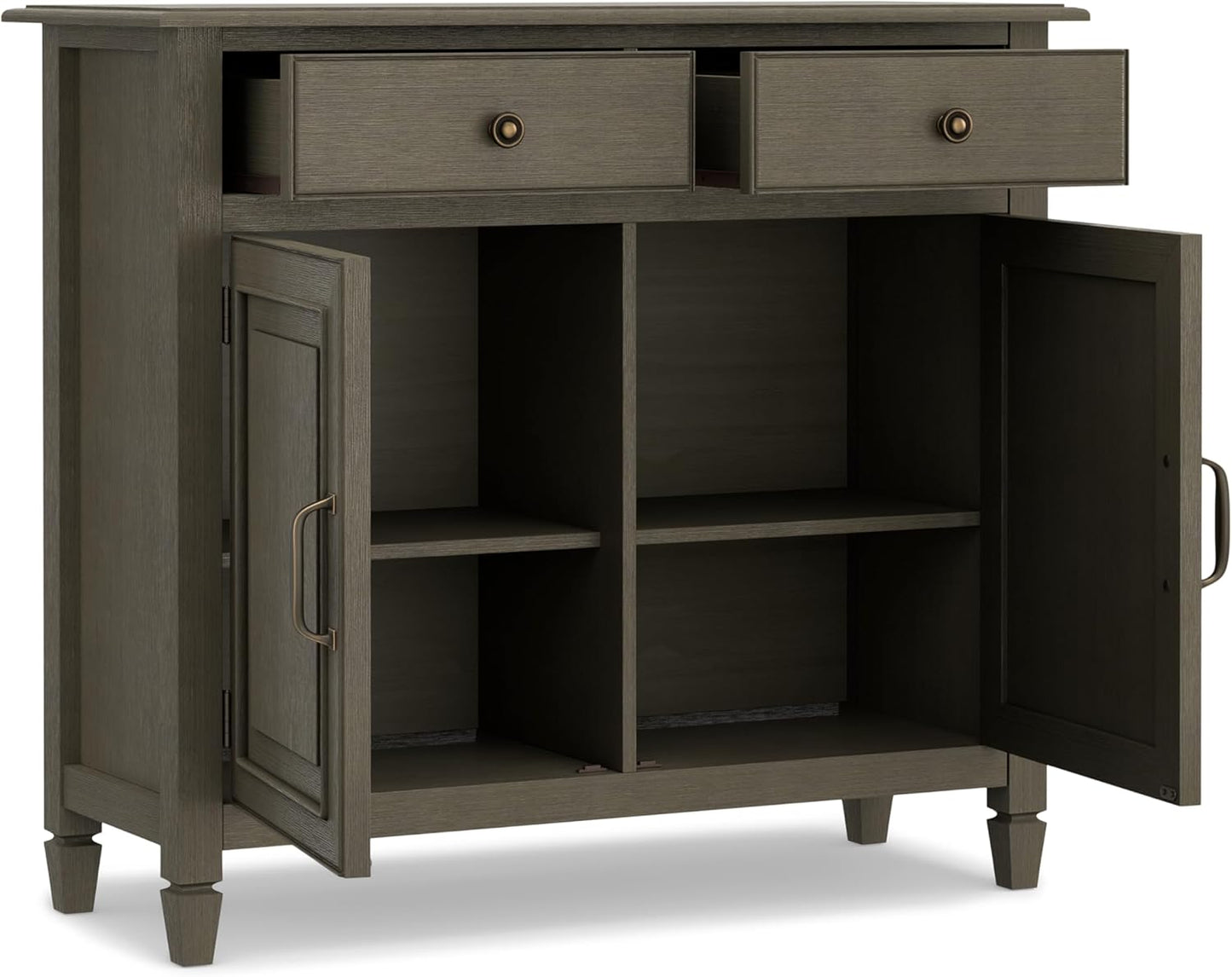 SIMPLIHOME Connaught 40-inch Wide Solid Wood Storage Cabinet in Farmhouse Grey for Entryway, Living Room, Organizer for Hats, Gloves, Shoes, Keys, Slim Design, Traditional Style