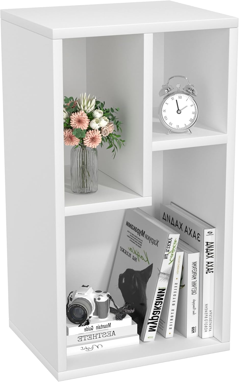 VECELO 3-Cube Bookcase, 2-Tier Customized Storage Display Shelf, Bookshelf with Height Difference Fits Tallest Hardcovers, Horizontal Available, Free Standing for Home Office, Pearl White