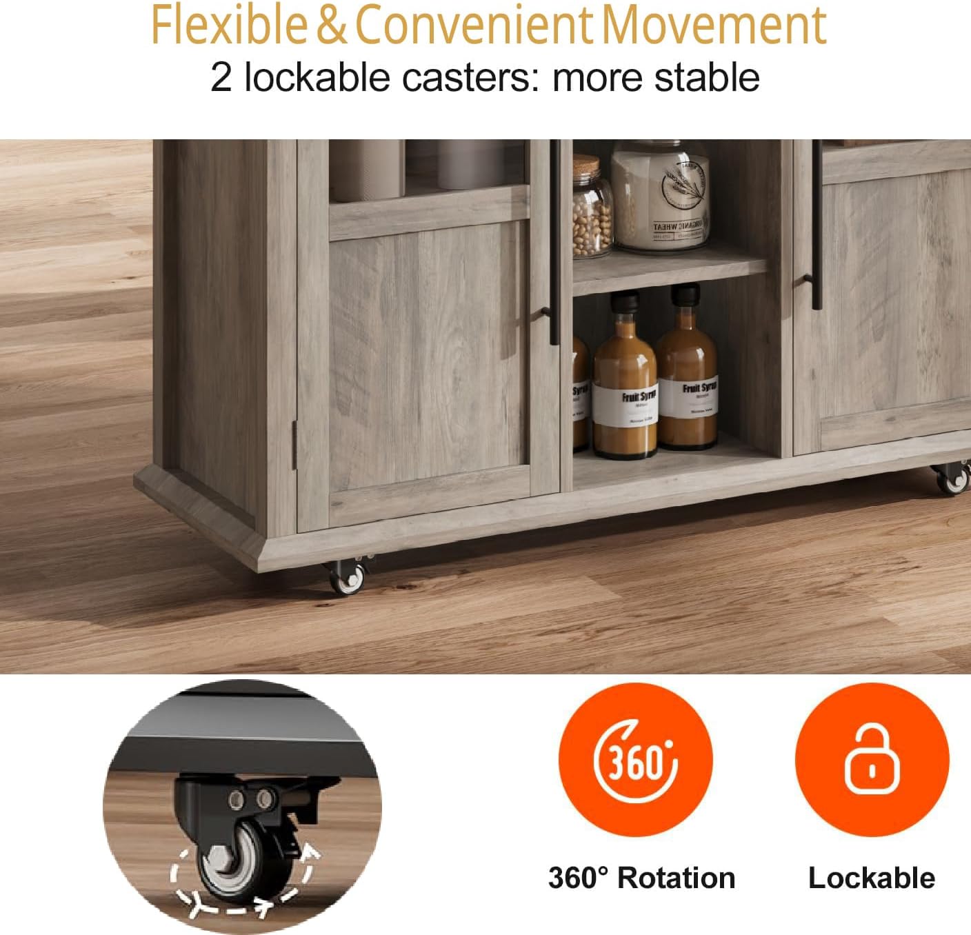 Mobile Modern Storage Island,Rolling Kitchen Island with Drop Leaf - Door Cabinet, Drawer, Bar Cart with Cabinet, Portable Cart Island Table for Kitchen,Grey