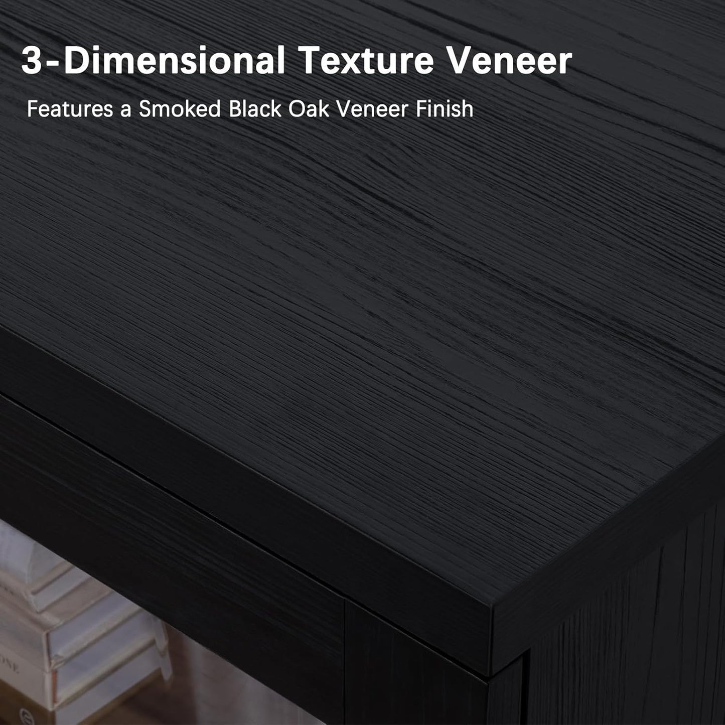 Buffet Cabinet with Storage, Sideboard Cabinet with Glass Doors, Accent Storage Cupboard Console Table for Kitchen, Hallway, Living Room, Dining Room, Smoked Black Oak