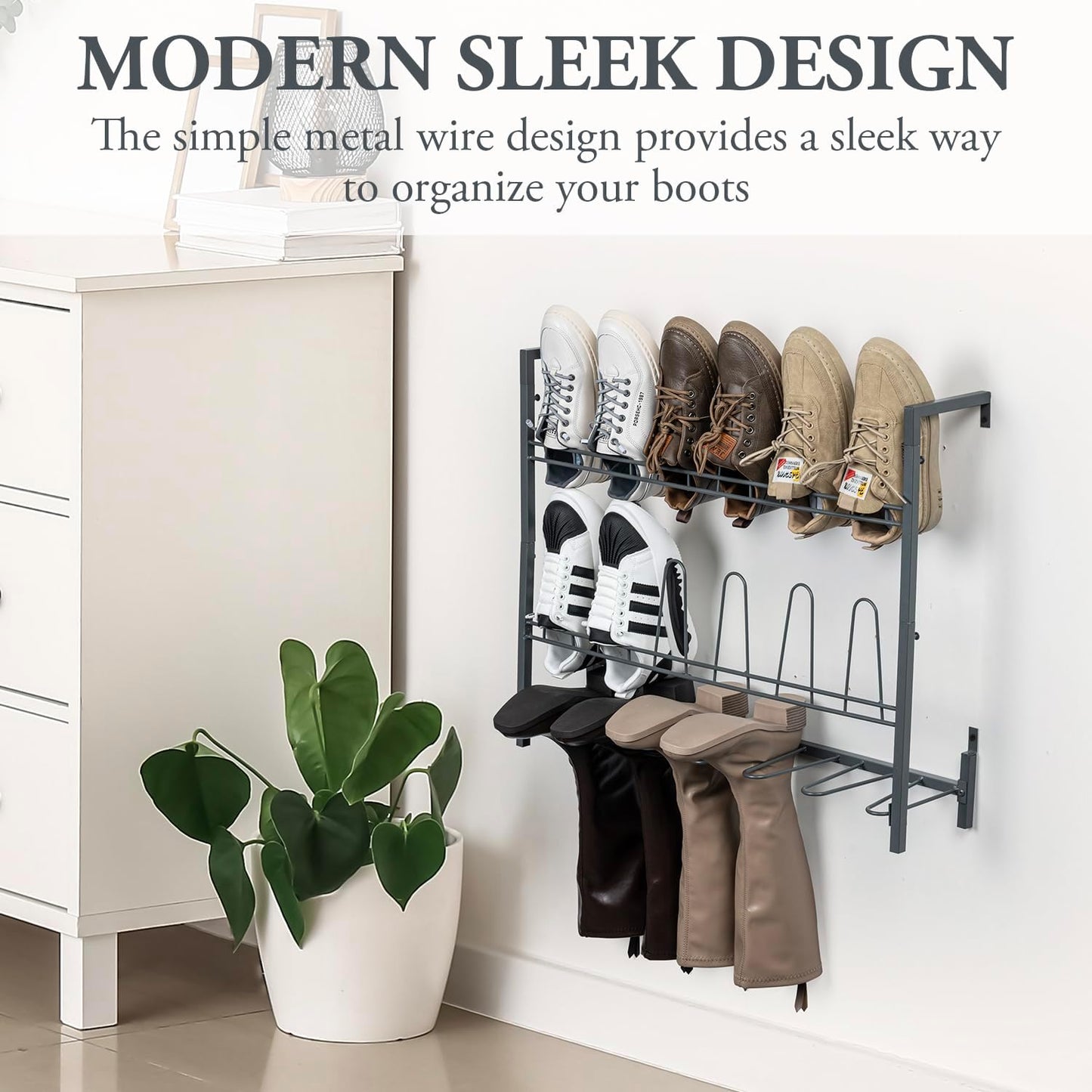 MyGift Premium Urban Gray Metal Hanging Shoe Rack for Walk in Closet, Mudroom and Entryway, Wall Mounted Space Saving Organizer for Shoes and Boots, Holds 9 Pairs