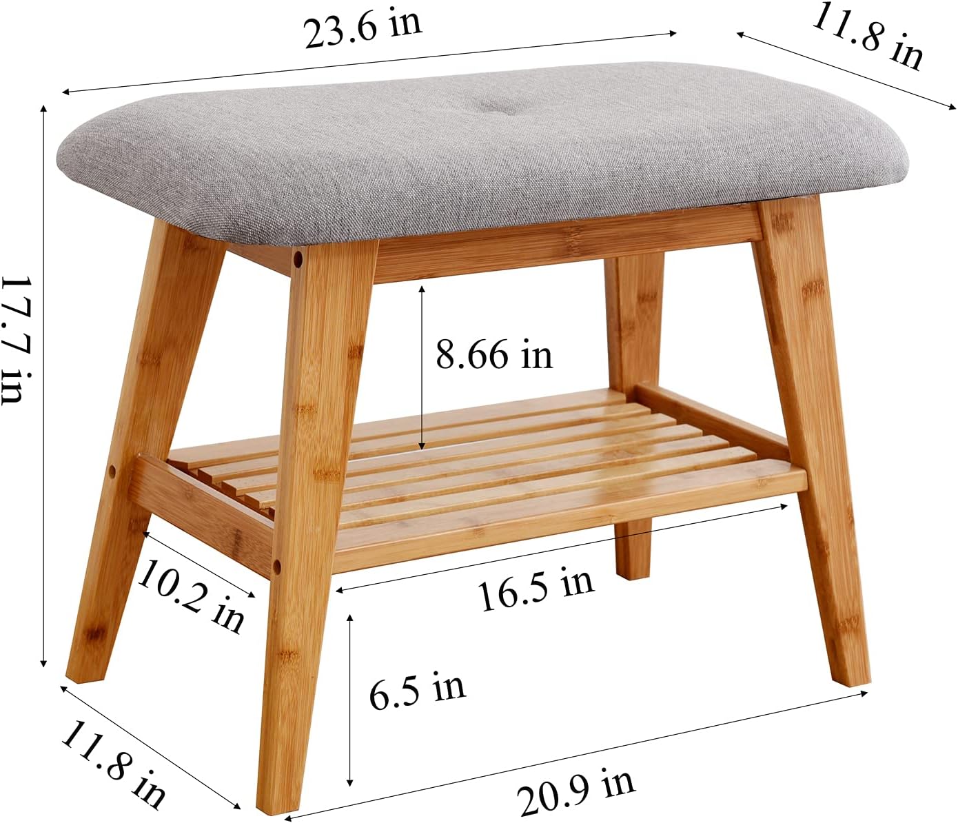 Shoe Rack Bench, Bamboo Entryway Bench, Organizer with 2 Tier Storage, Simple Style, Good Load Bearing, Ideal for Entryway Hallway Living Room,(Nature,23.6'')